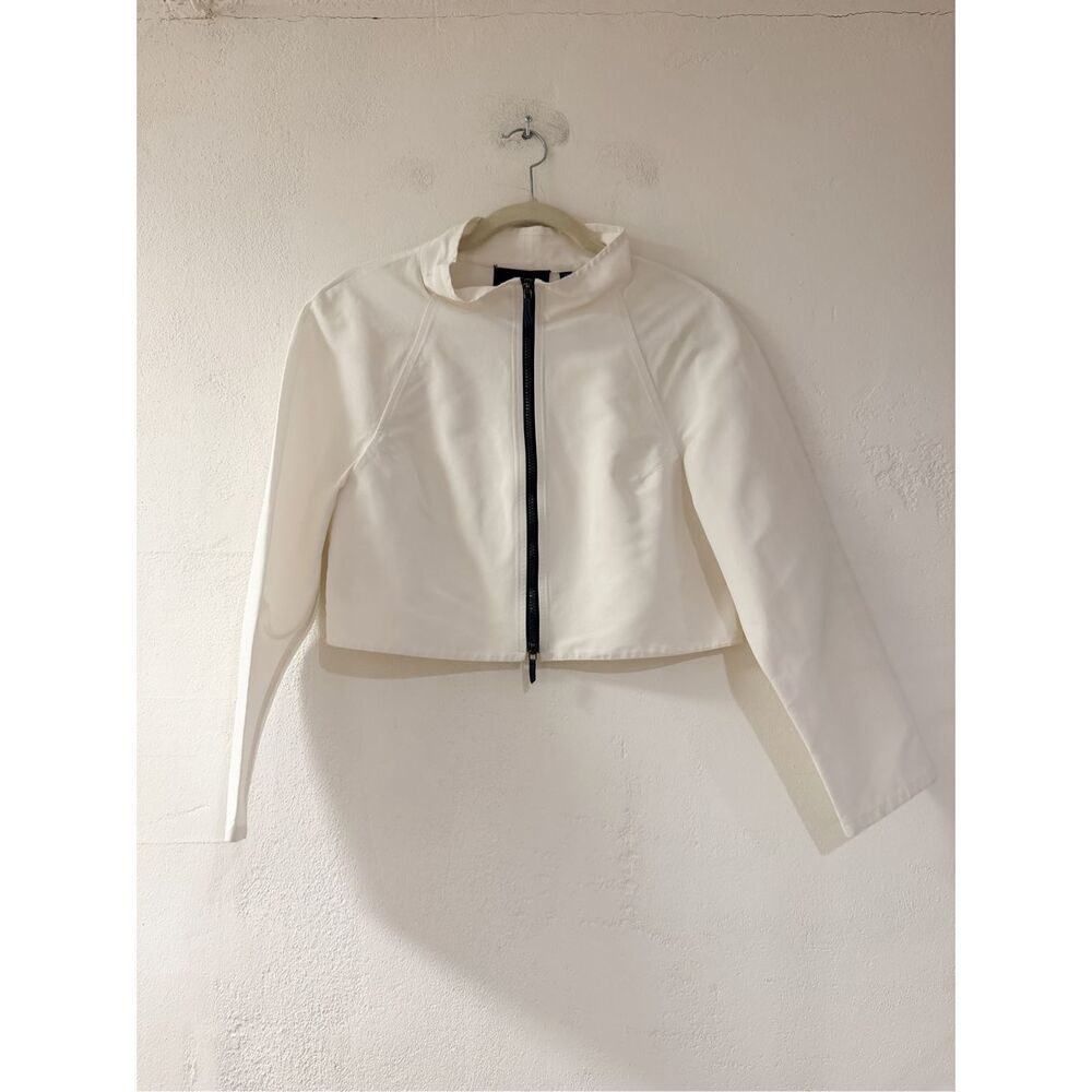 Carlisle Cotton Cupro Crop Zip Jacket in White Size 8
